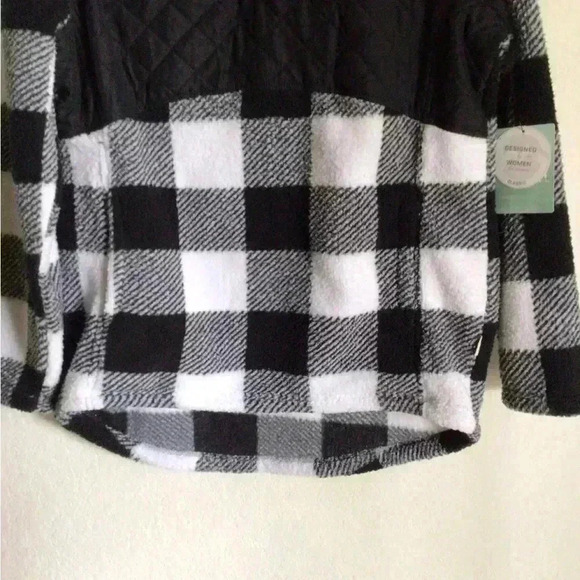 Magellan Quilted Sherpa  Mix Media Gorpcore Pullover Buffalo Check Black White L - Picture 8 of 9